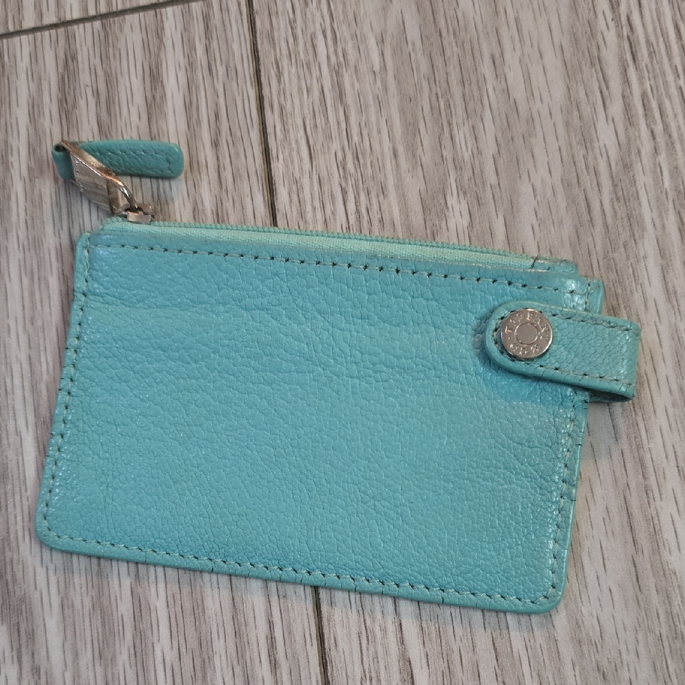 Tiffany & Co. Turquoise Leather Zipper Pouch with card slot.